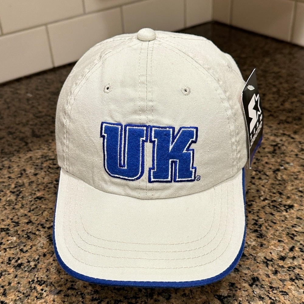 Vtg Kentucky Wildcats Starter Hat Strap Back Adjustable Beige Blue Deadstock New